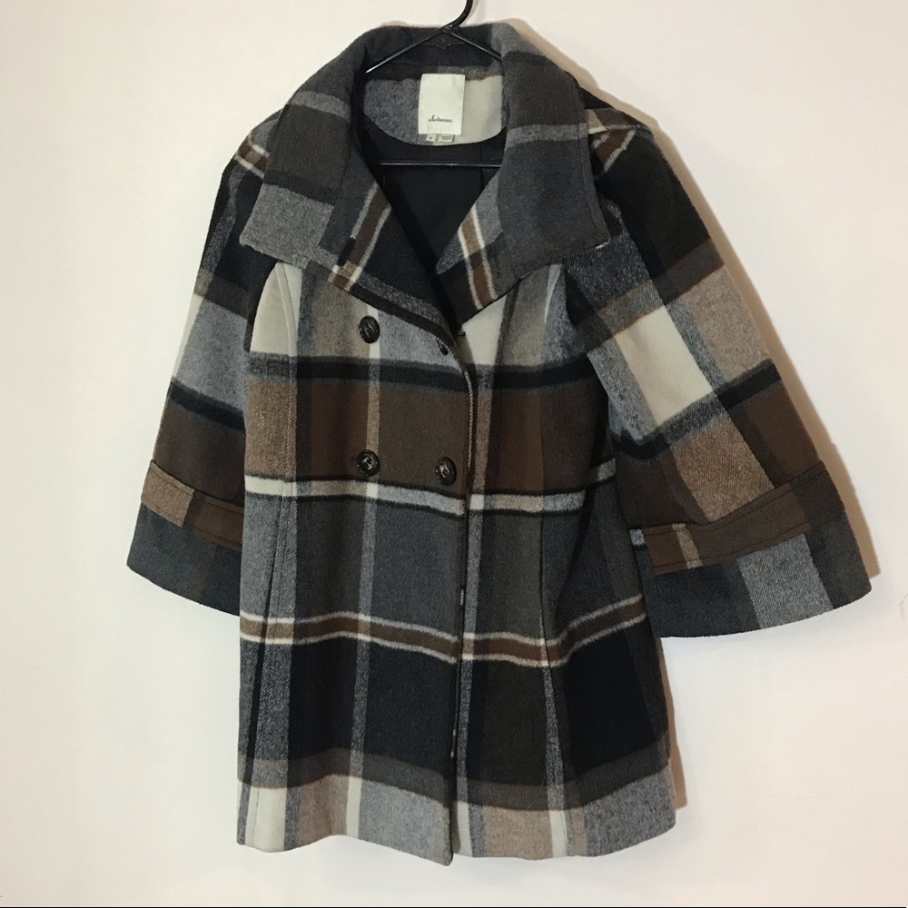 Elevenses Plaid Wool Parka Peacoat Jacket